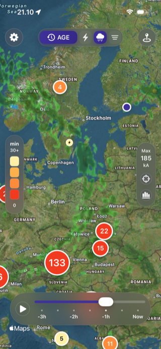 Radar with lightning screen in Lightning Alerts