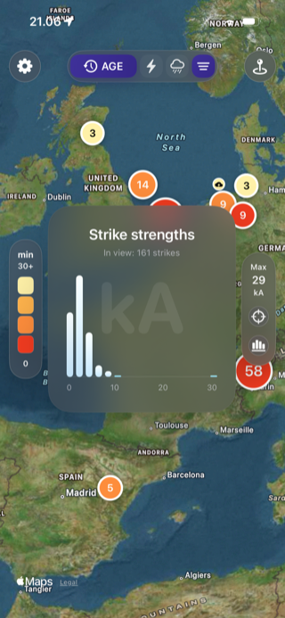Storm strength view screen in Lightning Alerts