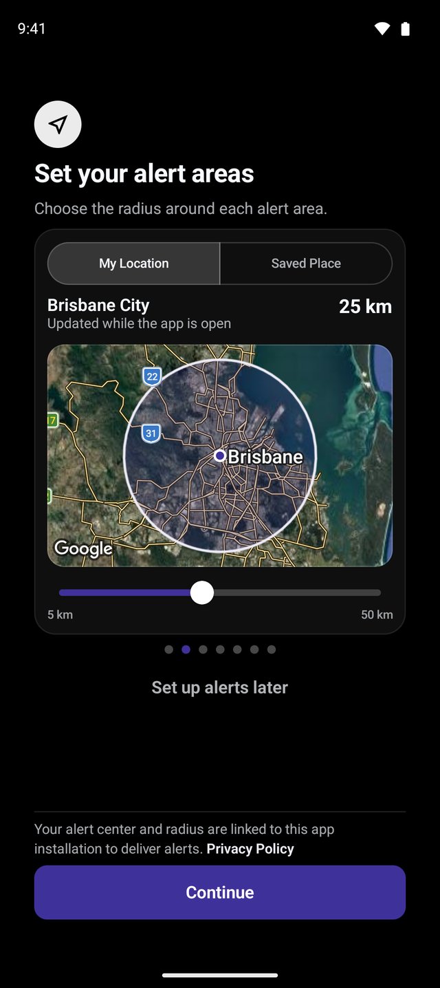 Saved-place alerts screen in Lightning Alerts