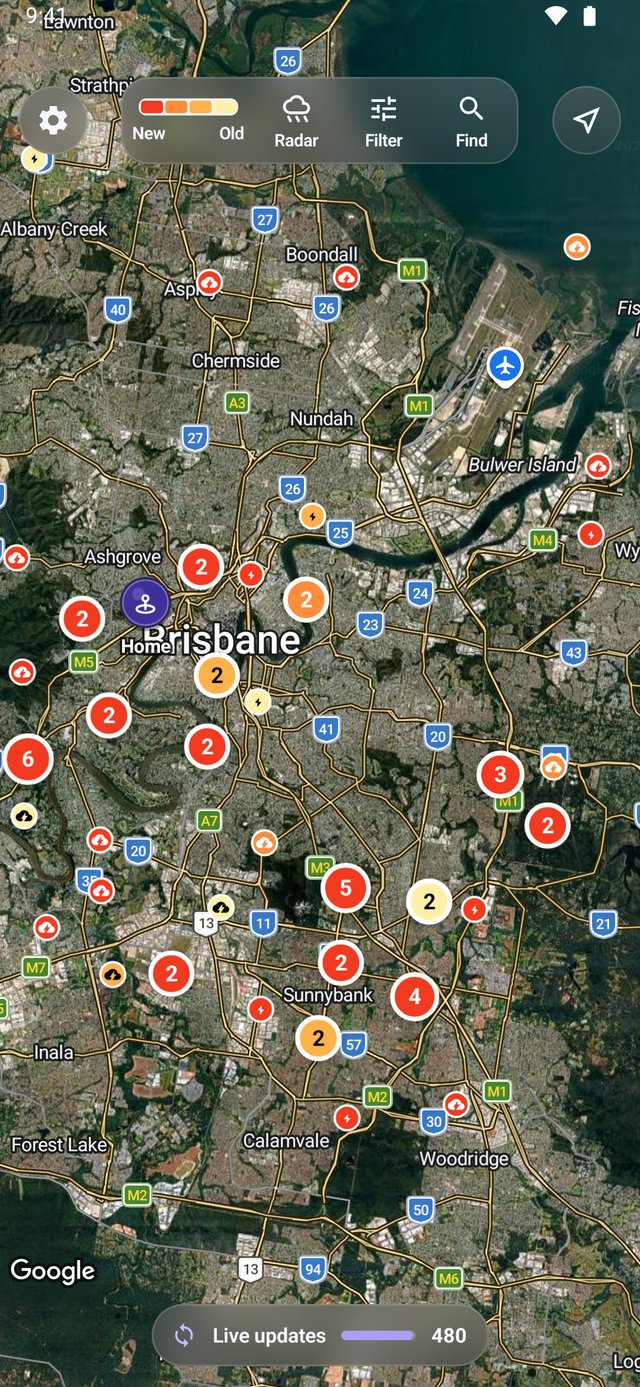 Live lightning map screen in Lightning Alerts