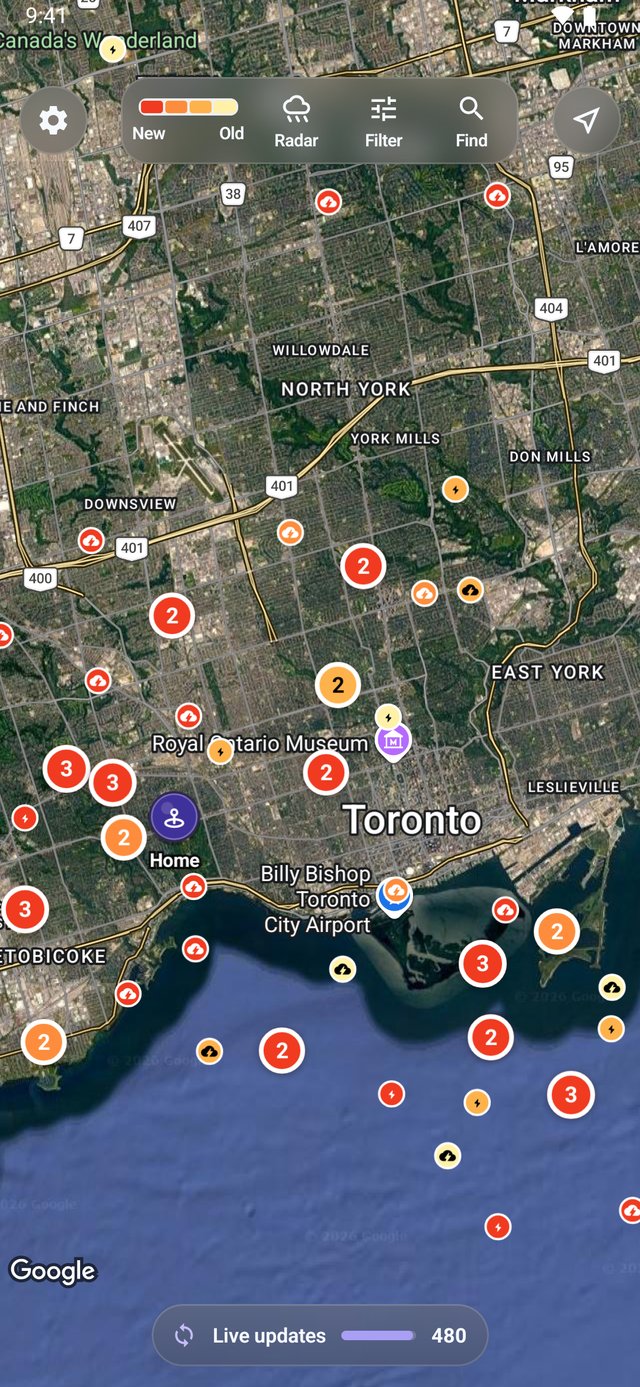 Live lightning map screen in Lightning Alerts