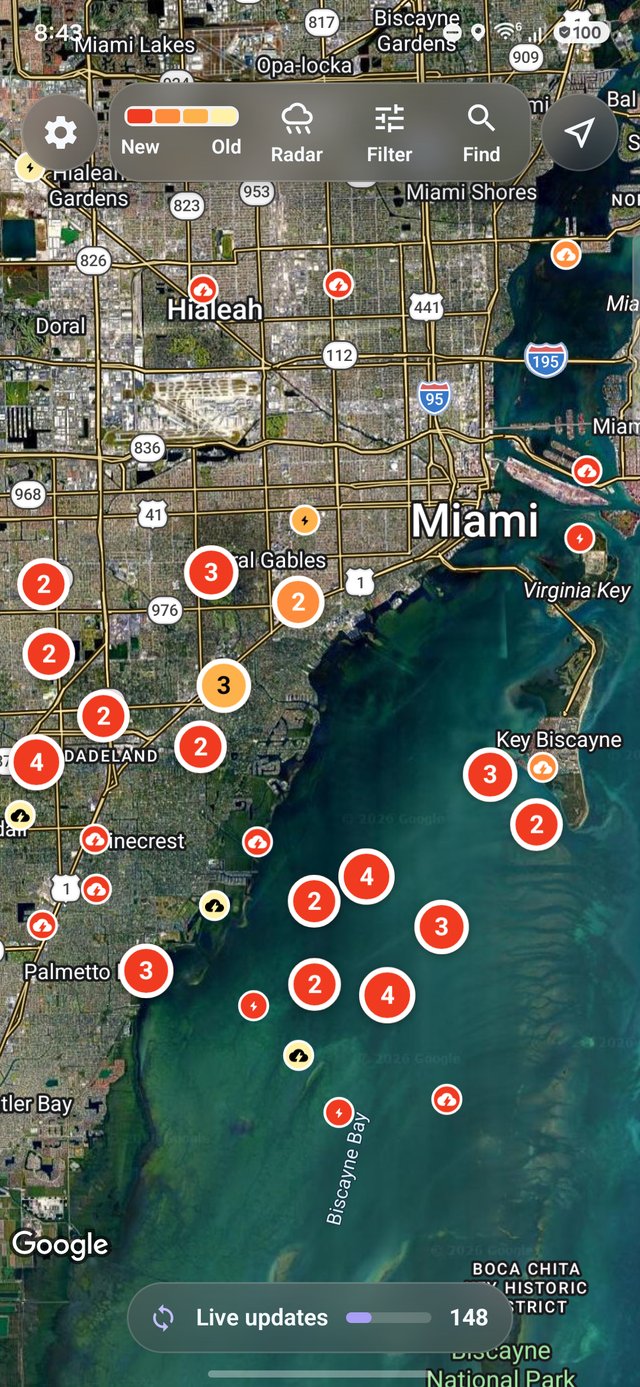 Live lightning map screen in Lightning Alerts