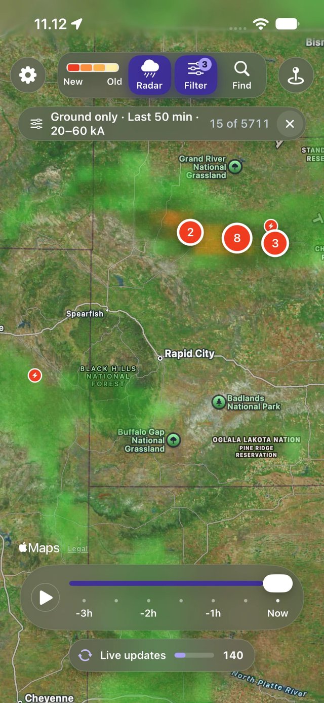 Radar with lightning screen in Lightning Alerts