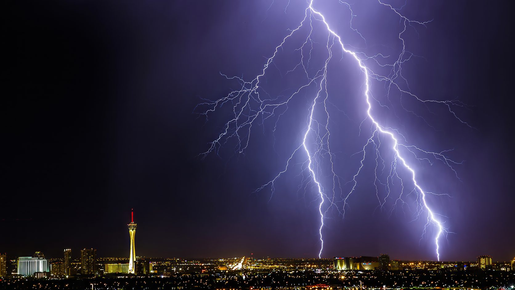 Lightning bolt over the Las Vegas skyline at night